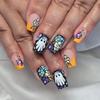 24PCS Reusable Press On Nail Halloween Theme Featuring Spooky Cobweb Skull Patterns And Comfortable ABS