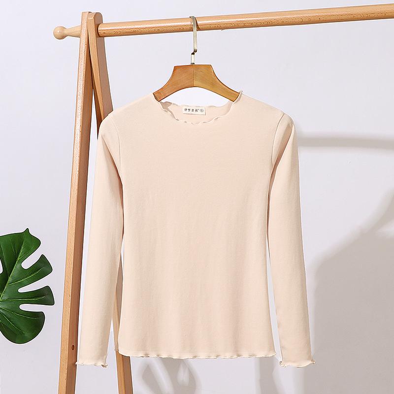 Spring Women T-shirt Long Sleeve Solid Lady Tee Tops Elasticity Slim Cotton Tshirt Female Clothes