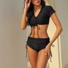 Women's Two-piece Swimsuit With Short Sleeved Flat Corner Pants And Drawstring Swimsuit