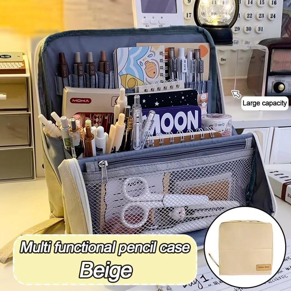 Multi-layer Pencil Case Standable Stationery Bag Minimalist Stationery Organizer  School