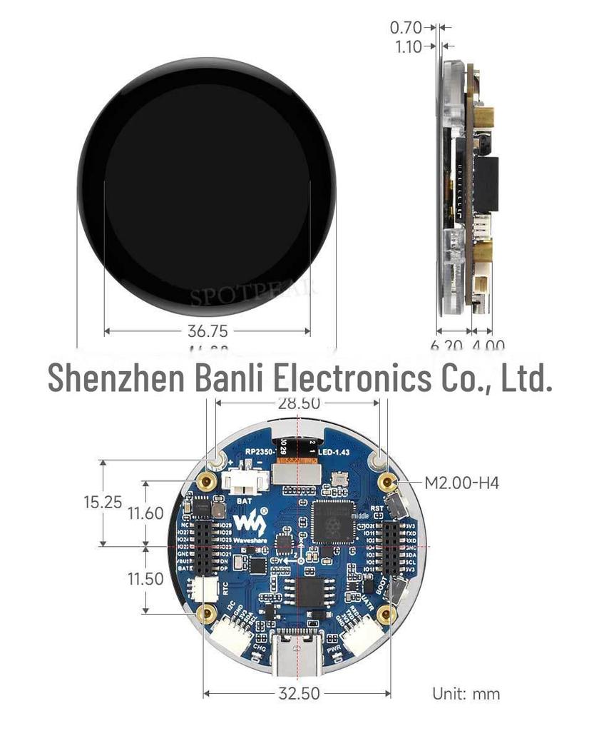 Raspberry Pi Pico 2 RP2350 1.43" AMOLED Touch Display Development Board, 466x466 Resolution