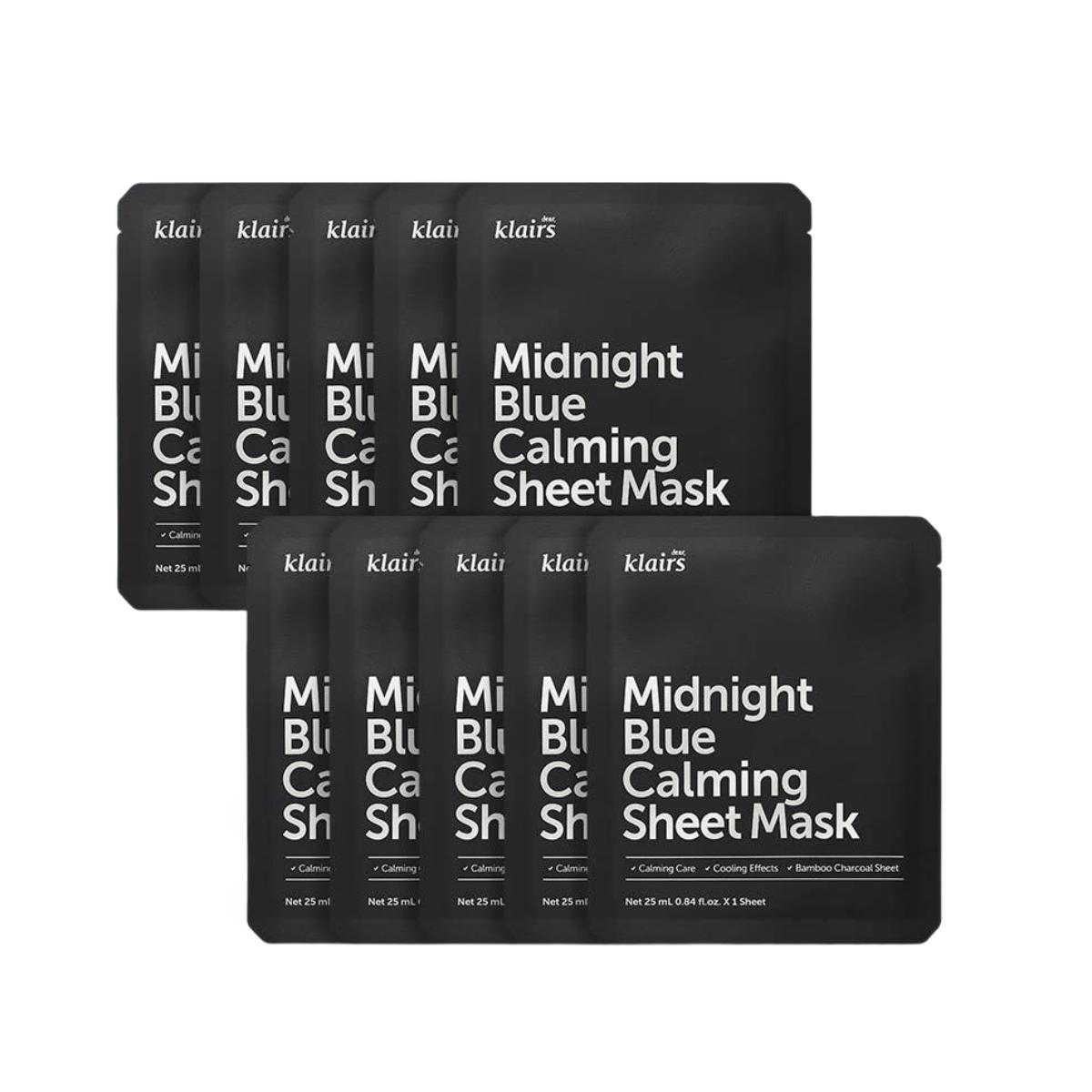 Dear, Klairs Midnight Blue Calming Sheet Mask - Soothing & Cooling, 10 Pack (25ml x 10)