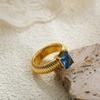 Gold Plated Waterproof Multi-color Crystal Chunky Striped Texture Rings Delicate Shiny Square Zircon Wed Ring Punk Jewelry