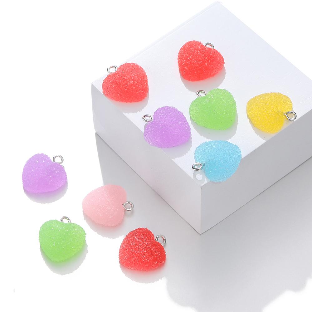 10pcs/lot Colorful Heart Shape Soft Candy Cute Charms Pendants For DIY Earrings Necklace Jewelry Accessories Findings