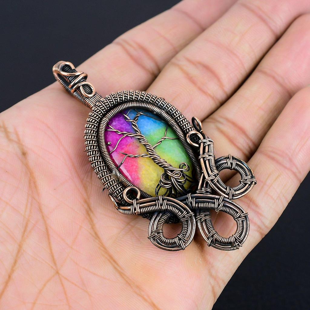Rainbow Solar Quartz 999 Copper Wire Wrapped Pendant, Handmade Gemstone Pendant Jewelry, Gifts For Wife Brand New Pendant