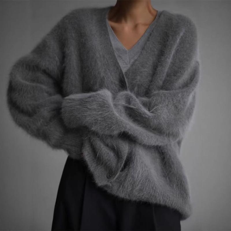 Autumn and Winter New Hot-selling Imitation Mink Cardigan Women's Lazy Style Solid Color Loose Long-sleeved Knitted Jacket