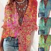 Summer Floral Print Loose Blouse Women Half Sleeve Turndown Collar Office Shirt