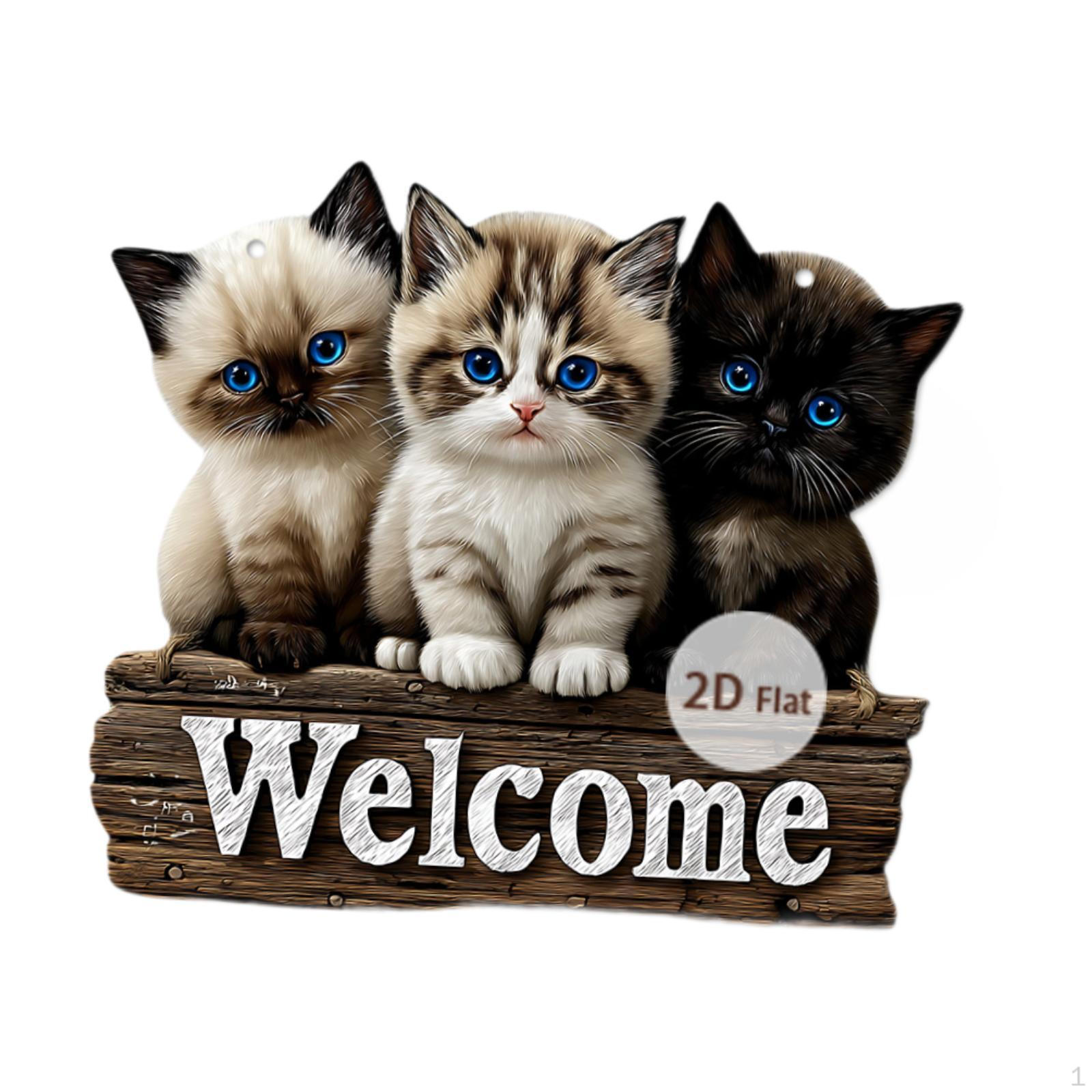 

Wooden Front Porch Weclome Sign Hanging Plaque 2D with Rope for Indoors Outdoor Office Family Cat