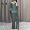Women's Casual Suit Splicing Top Wide Leg Pants Loose Outfit for Home Party Office Round Neck Batwing Sleeve Commuting Suit