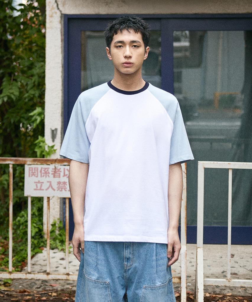 MINIMALPROJECT Under Log Raglan Short Sleeve T-Shirt Mst190 [White/Sky]