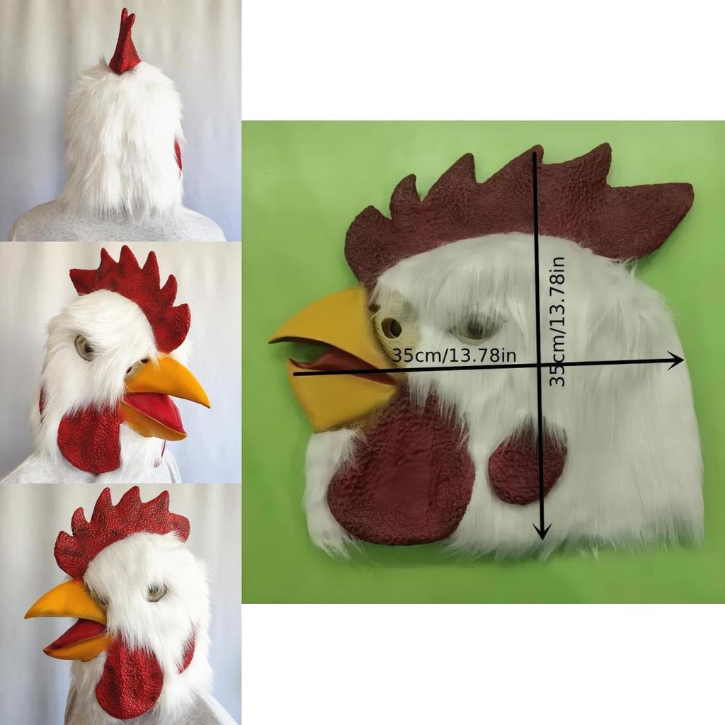 Halloween Animal Latex Chicken Mask With Plush Headpiece For Costume Play And Party Occasions