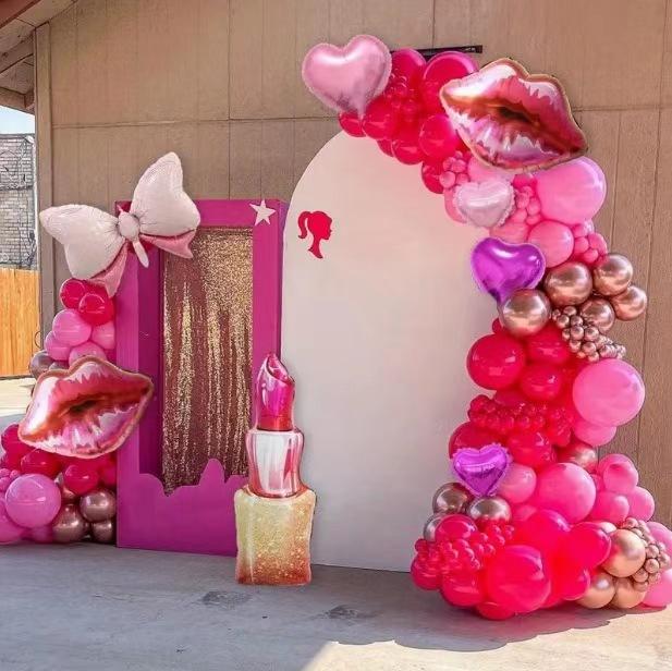 Pink Bow Lipstick Aluminum Film Balloon Set Girl Birthday Party Venue Decoration