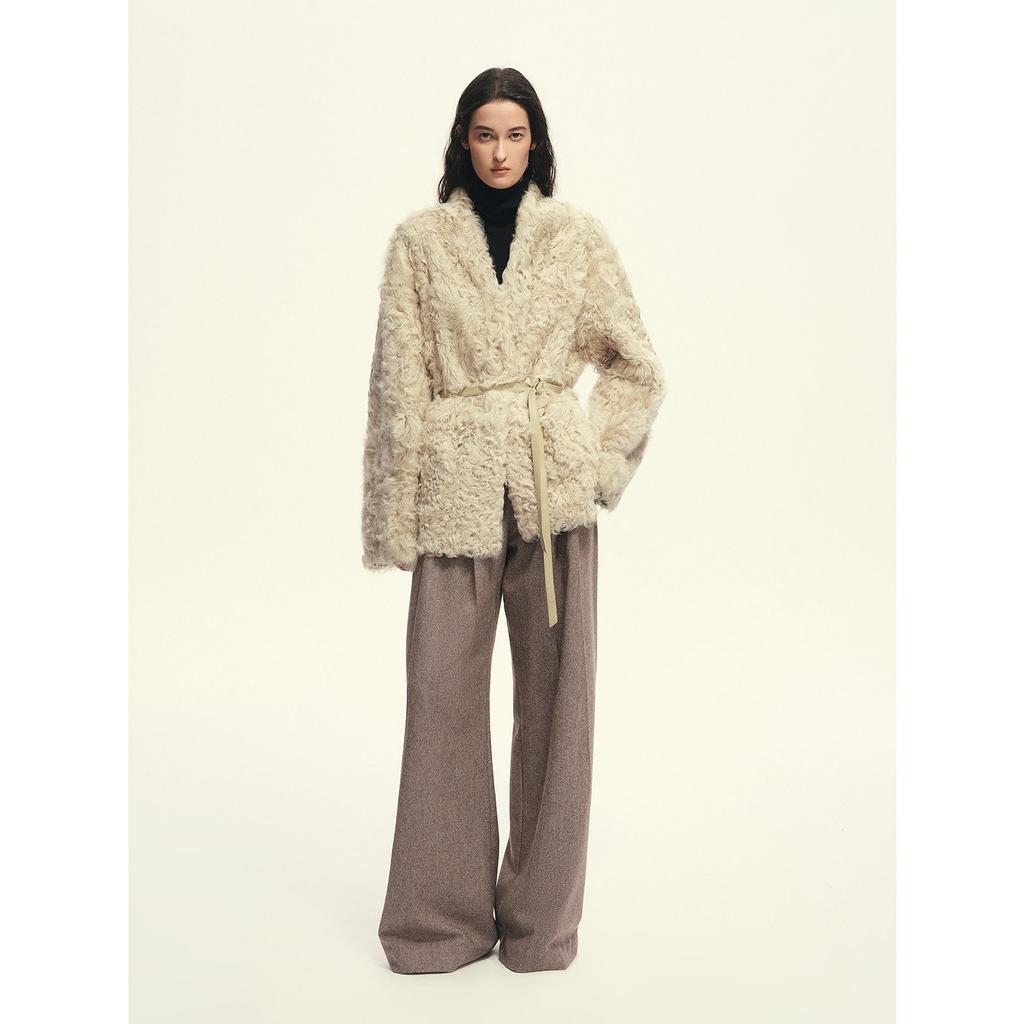 Imitation small lake sheep fur coat women's winter new loose lace-up wool coat environmentally friendly fur fashion coat