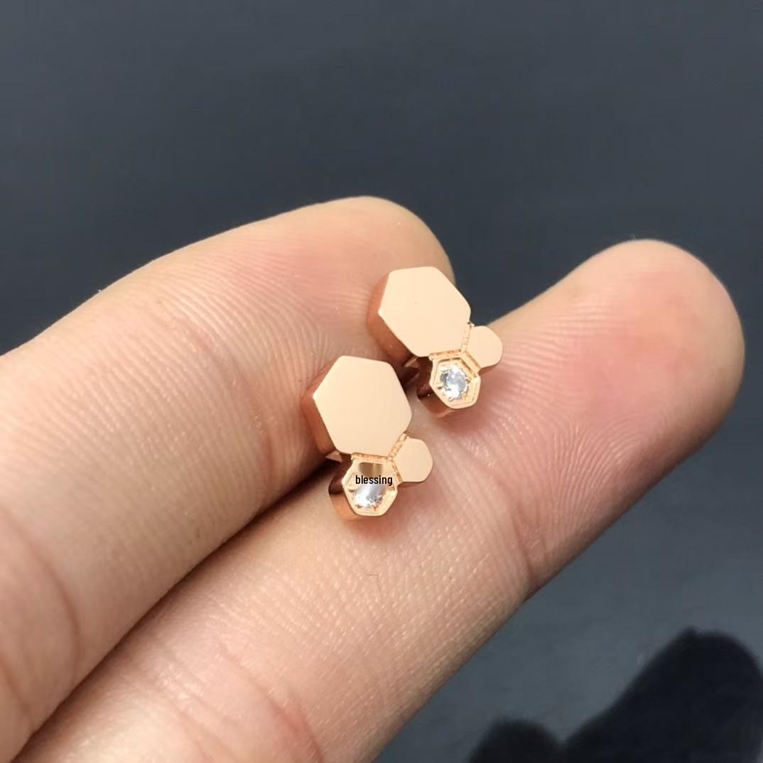 Shangmei Rhinestone Honeycomb Stud Earrings: Geometric Rhombic Design for Women