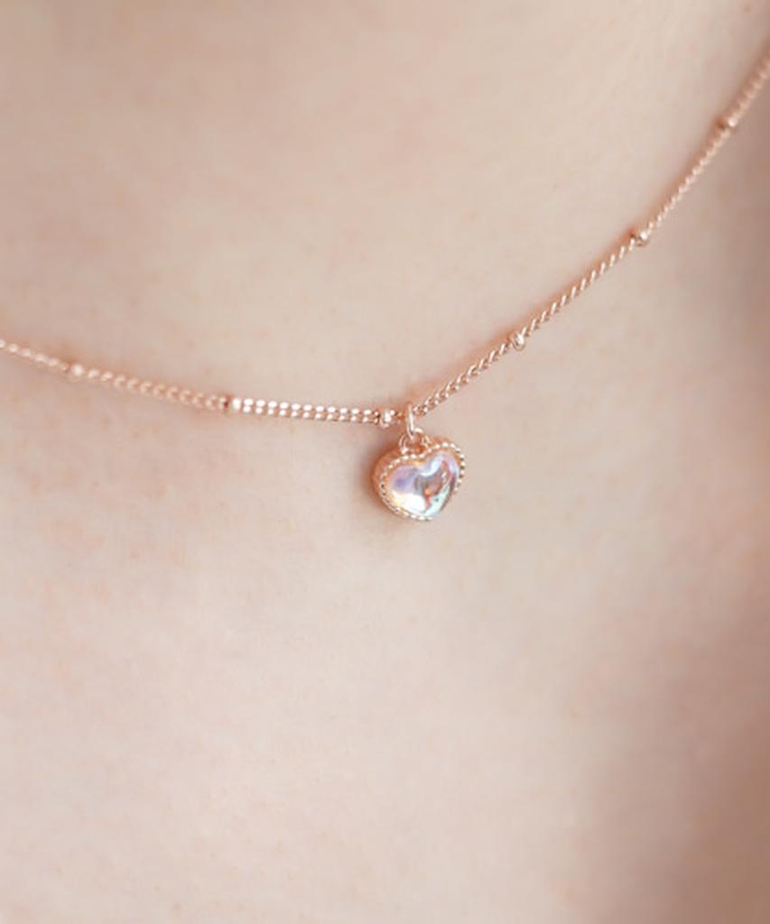 Alleun Silver 925 Chubby Heart Silver Ball Crystal Necklace