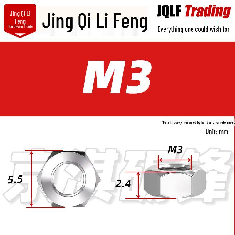 201 Stainless Steel Hex Nut: M3–M56 Fine Thread Thickened Nut