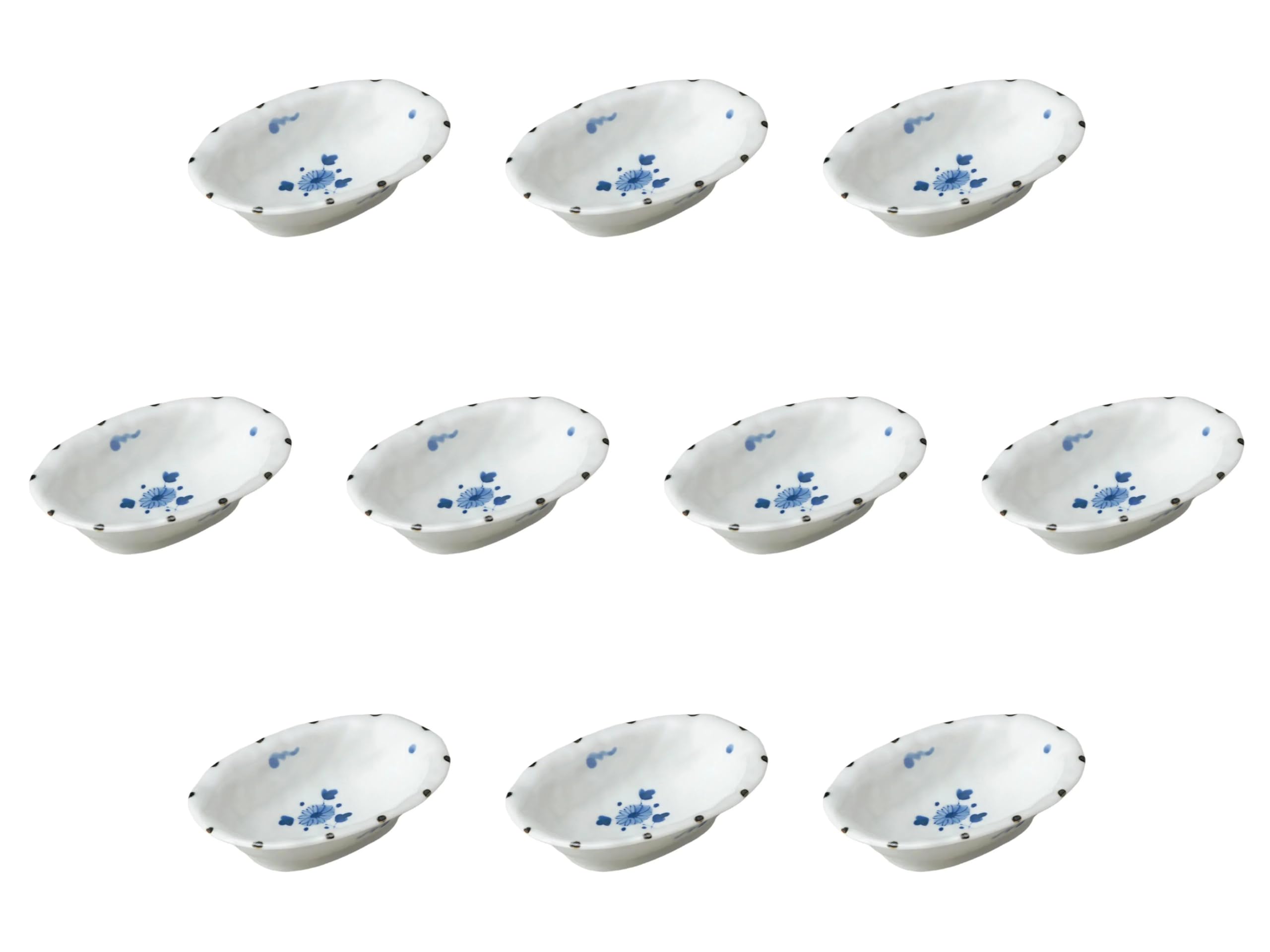

Set of 10 Small Oval Bowls with Flower Dot Pattern x x 4 Arita Setomonohonpo [17 11.5 cm] Medium-sized Bowls, Ware,