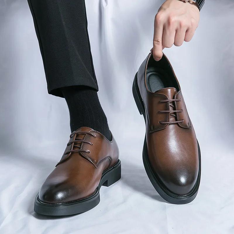Fashion Classic Italy Pointed Toe Leather Shoes Men Luxury Oxfords Business Formal 2025 Men Shoes Boos Dress Men Black Wedding Shoes