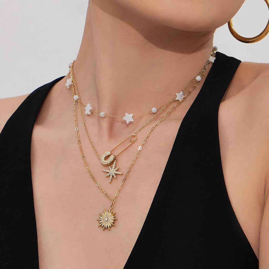 INS Inspired Design: 5A Zircon Star and Sunflower Brooch & Necklace Bracelet Set