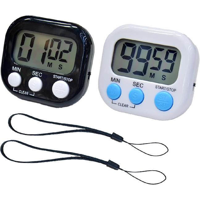 2 Pack Small Digital Kitchen Timer Magnetic Back and On/Off, Classroom Timers for Teachers Kids, Count Up Count Down Loud Alarm Stop Memory Function