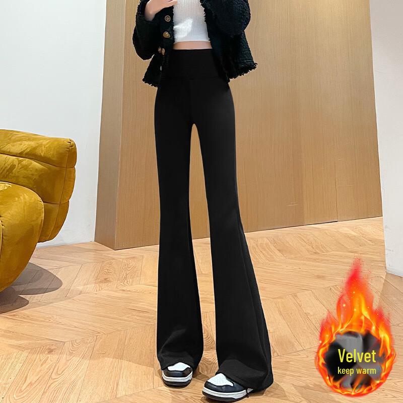 LANSWE Women's 400g Fleece-Lined High-Waist Flare Leggings