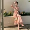 New Summer Fashionable Floral Embroidered Patchwork V-Neck Short-Sleeve Fitted Slimming Midi Dress Women's Holiday Vestidos