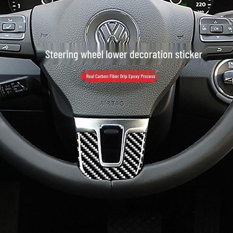 Carbon Fiber Steering Wheel Badge & Lower Bumper Sticker for VW Magotan CC 12-18 Interior