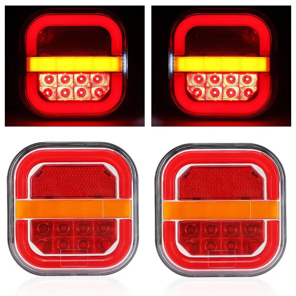 2PCS Red Yellow White Flowing 28LED Side Marker Light Truck Trailer Turn Signal Tail Lights Car Stop Brake Indicator Taillights