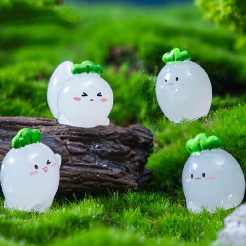 Radish Elf Miniature Figurines With Glowing In Dark Feature Creative Desktop Accessories For Outdoor Indoor Decoration