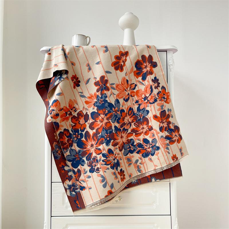 Air-conditioned room large shawl premium cashmere fringed warm scarf women's office nap blanket retro