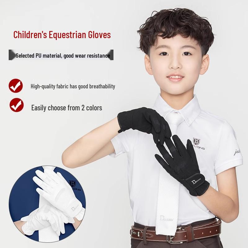 Kids' Four Seasons Equestrian Gloves - Non-slip, Wear-resistant, Unisex Horse Riding Gear in White