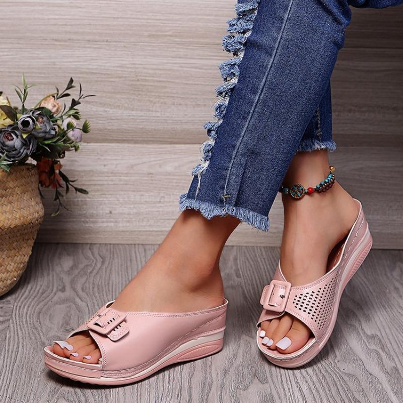 Large Size Wedge Sandals Women's Summer New Style Belt Buckle Fashion Lightweight Slippers Women