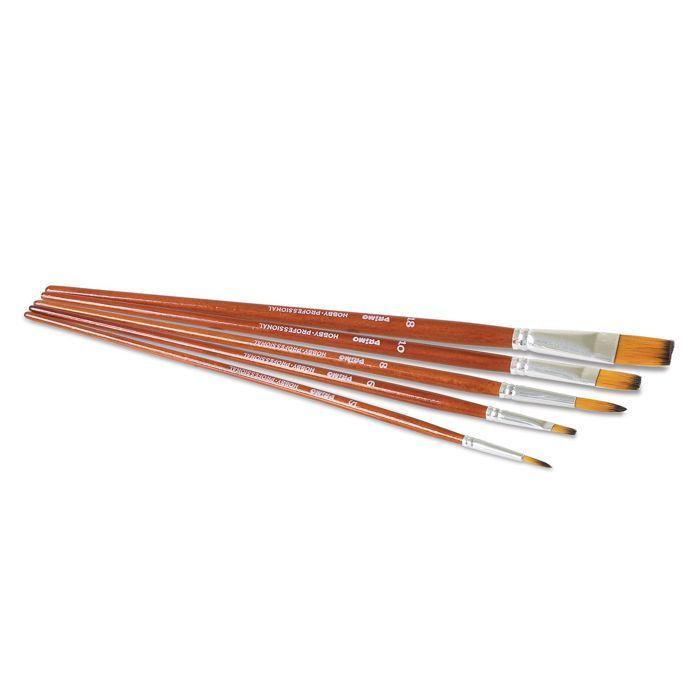 Brushes - Morocolor - Kit of 5 - Synthetic Hair - Round and Flat - For Acrylic and Gouache