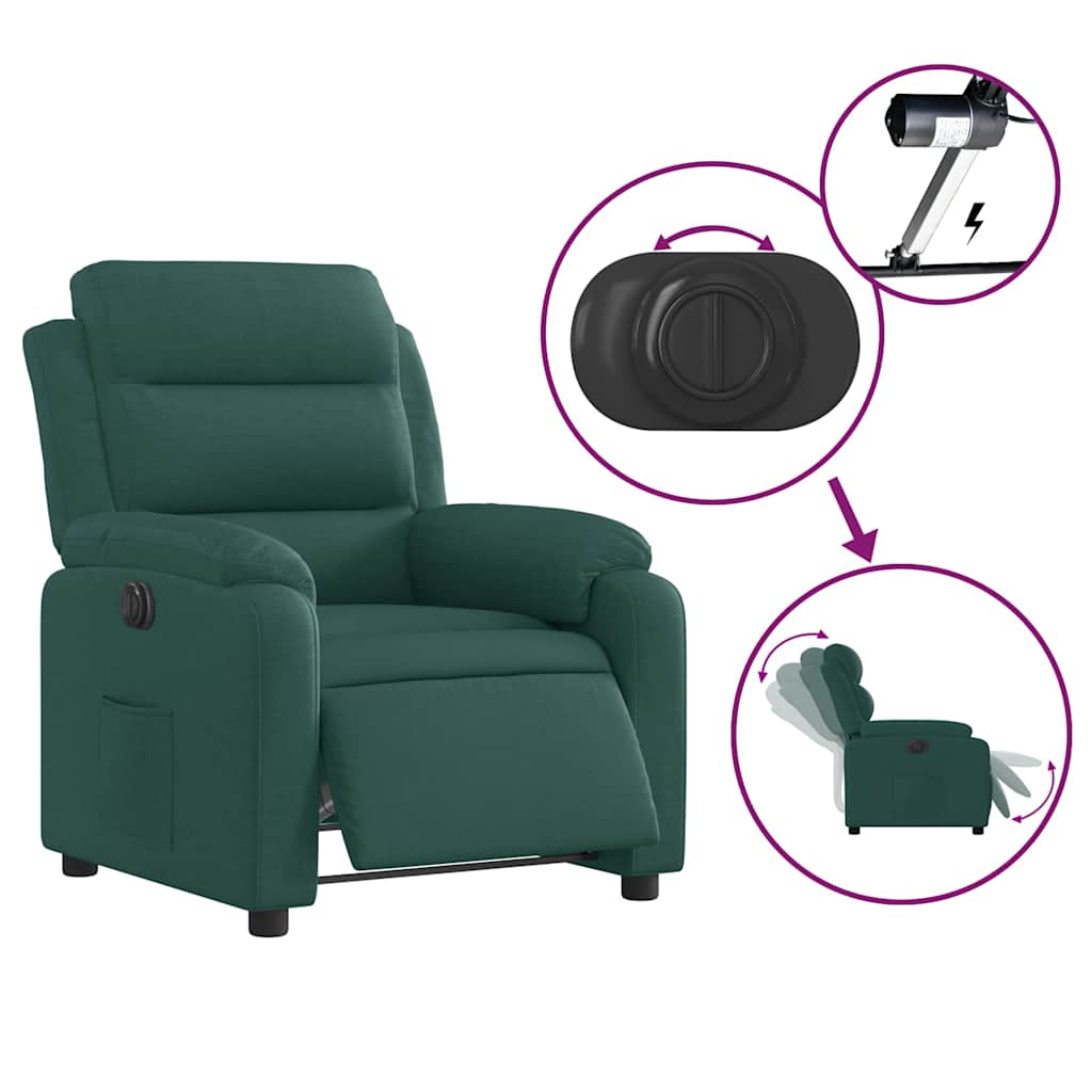 Electric Recliner Chair Dark Green Fabric