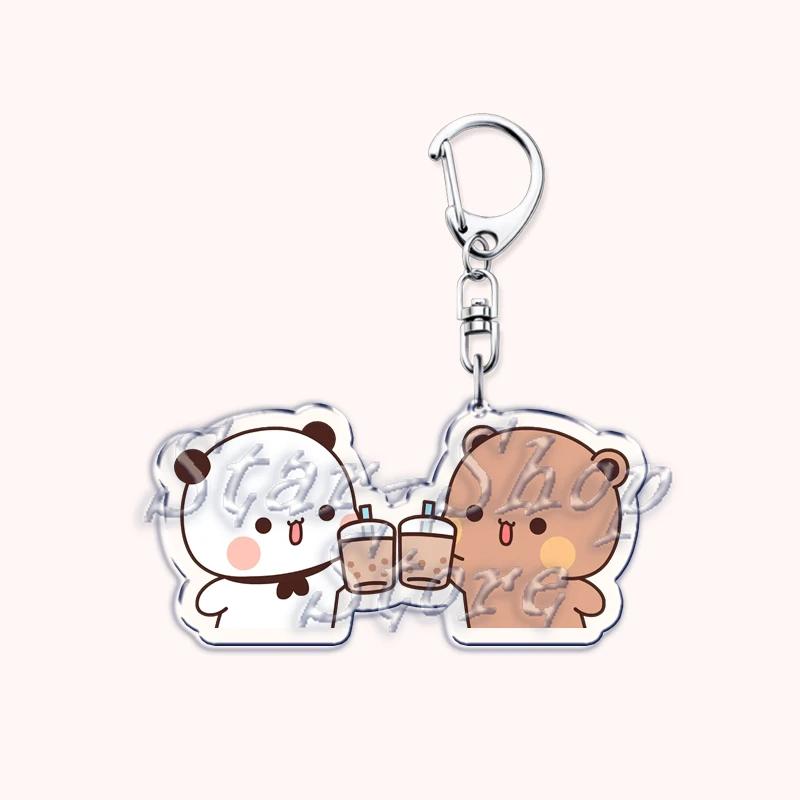 Lovely Bubu Eat Dudu Keychains Love Couple Grey Bear Panda Yier Keyring for Accessories Bag Key Chain Jewelry Fans Lover Gifts