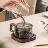 Wooden Handle with Lid, Glass Tea Cup with Filter Cup, Water Divider, Heat-resistant Tea Set, Office Tea Cup