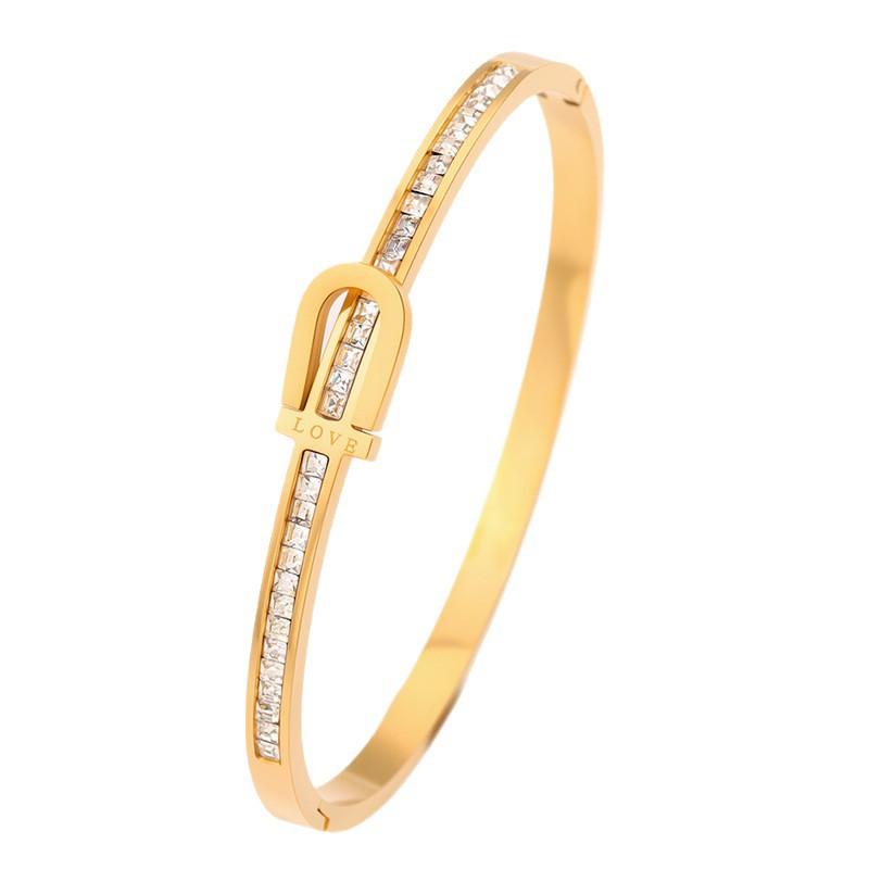 Titanium Steel Bracelet - Stylish and Fashionable Luxury Style Couple Bracelet with Stainless Steel Single Row of Diamonds