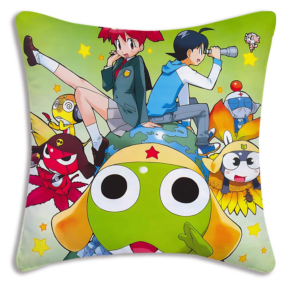 Hot Gunsous K-Keroro frog Pillow Covers Cartoon Sofa Decorative Home Double-sided Printing Short Plush Cute Cushion Cover