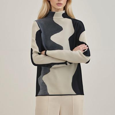 High-necked Geometric Printed Pullover Sweater Women's Fashion Temperament Commuter Style Autumn and Winter Bottoming Knitted Sweater