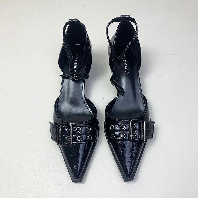 Mode Mode Spitzschuhe Damen 4cm Quadratische Absätze Pumps Schuhe Flach Damen Schnalle Schuhe Knöchelriemen Damen Mittelhohe Absätze Schuhe