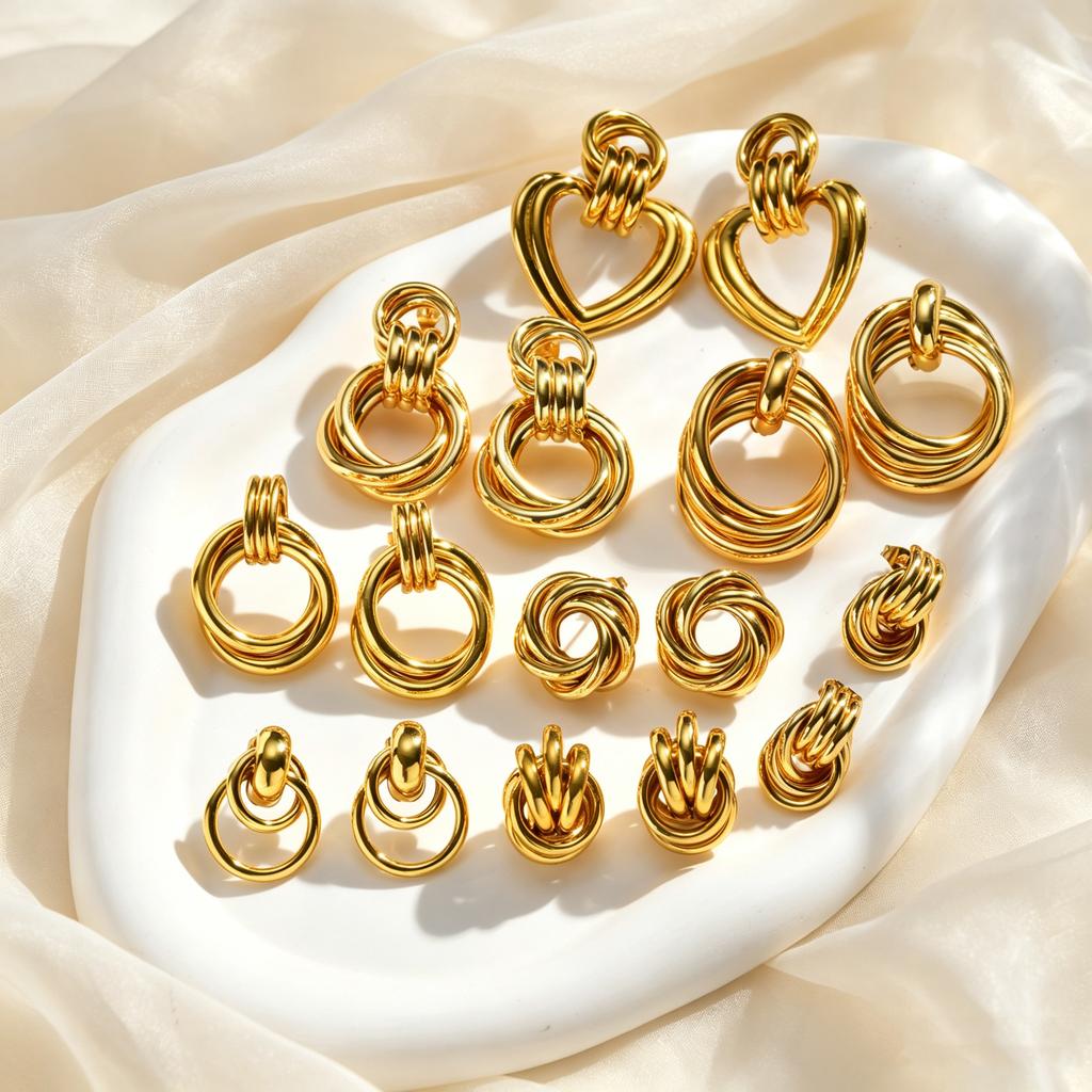 Fashion Geometric Gold Plated Drop Earrings for Women, Non-fading Stainless Steel Hypoallergenic Earrings, Waterproof Jewelry