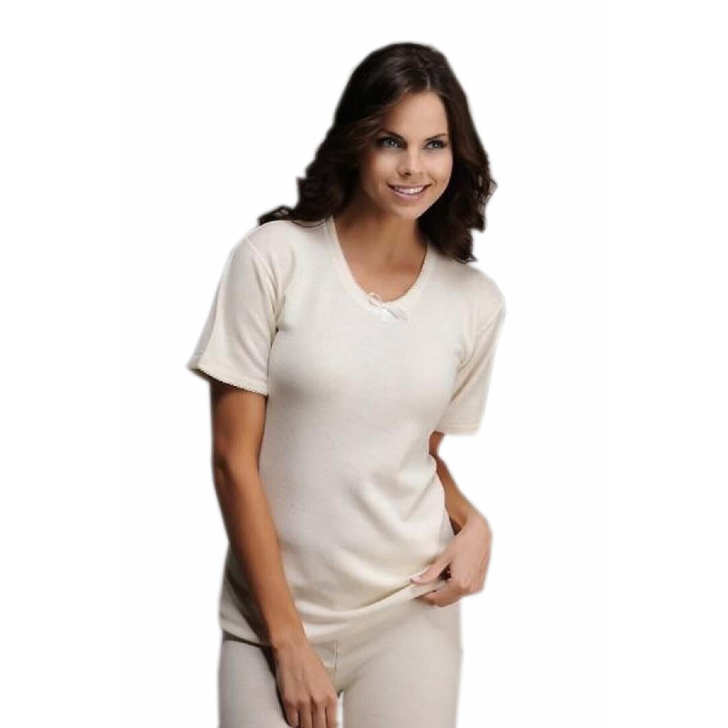 

Women s Cream Wool Short Sleeve Undershirt Elf568has401ccm S вершковий