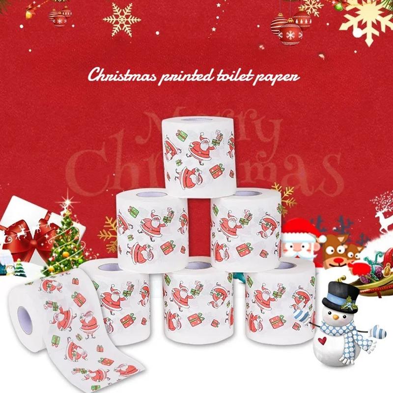 100G/Roll Wood Pulp Celebrations 10x10CM Disposable Santa Claus Dinners Xmas Christmas Tissue Chimney Pattern Design