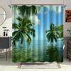 [Tropical Shower Curtain] Tropical Paradise Shower Curtain - Polyester, Machine Washable, Palm Tree And Lake Print, Ideal For Ba