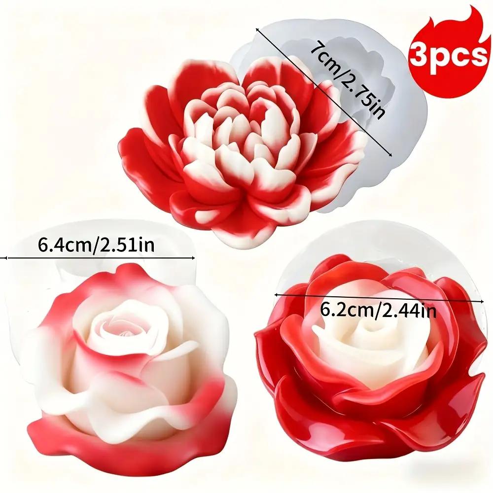 3Pcs 3D Candle Silicone Mold - Love s Rose, Peony, Rose Bouquet Making Aesthetic Home Decoration |   Keju Decoration |   Silicone Molds