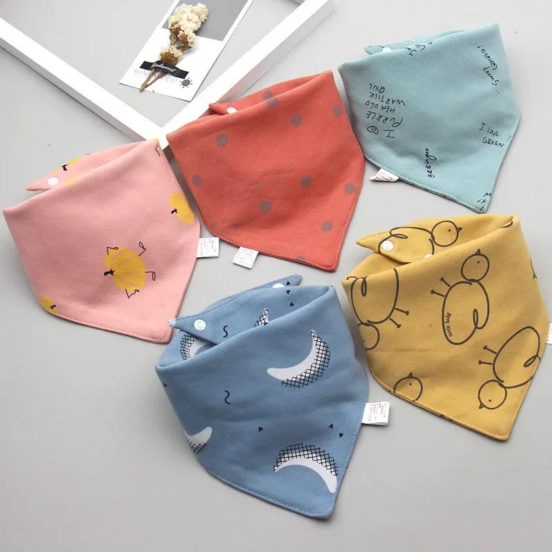 

5Pcs Baby Bibs Pure Cotton Double Layer Waterproof Snap Button Triangle Towel for Newborn Boys Girls Saliva Towel