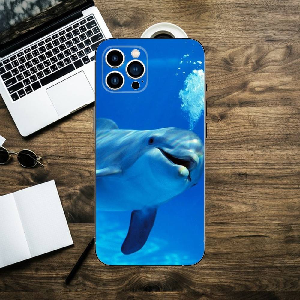 sea animal cute dolphin Phone Case For iPhone 16,15,14,13,12,11,XS,XR,X,8,7,Pro,Max,Plus,mini Silicone Black Cover