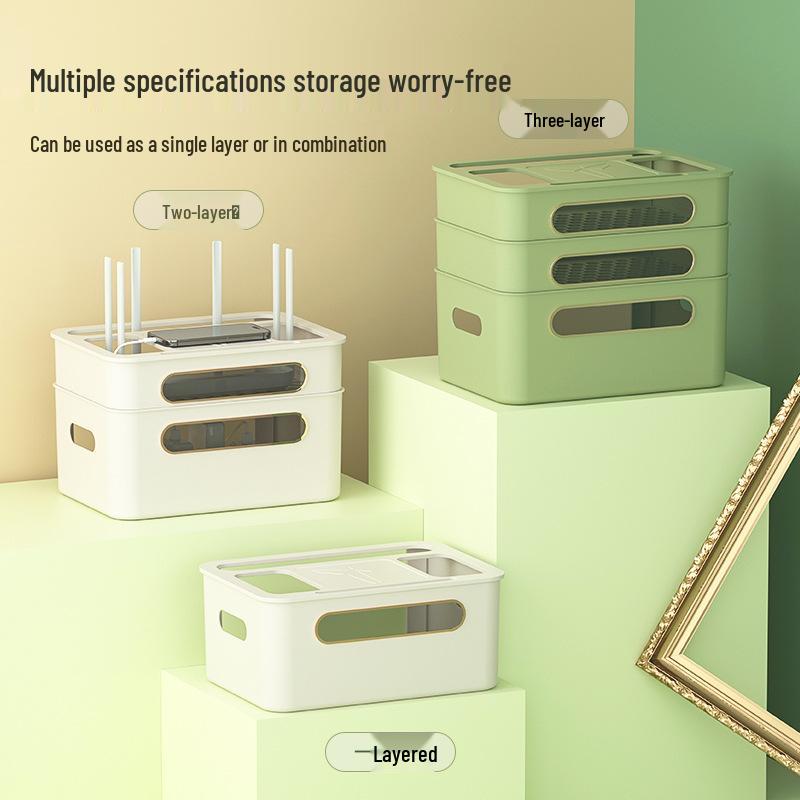 Golden Cat WiFi Router Storage Box and TV Set-Top Shelf with Wire Organizer