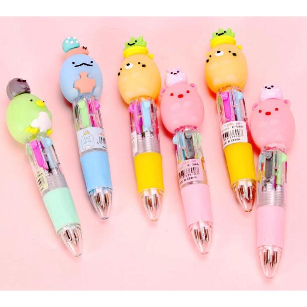12 Cute Animal Ballpoint Pens, 4 in 1 Retractable Multicolor Ballpoint Pens, Multicolor Pens for Office School Household Supplies, Funny Pens for