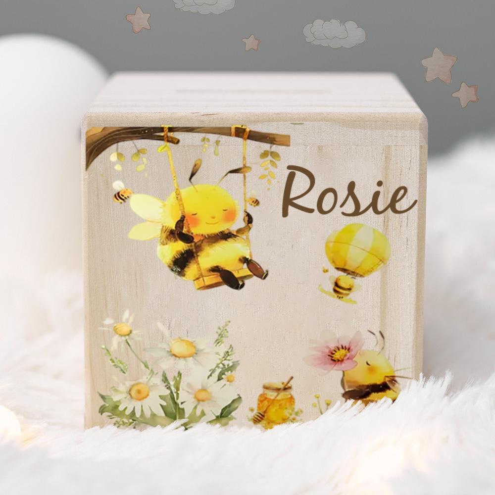 Custom Baby Money Box Personalized Animal Piggy Bank Children Wooden Money Box with Name Birthday Gifts for Baby Kids